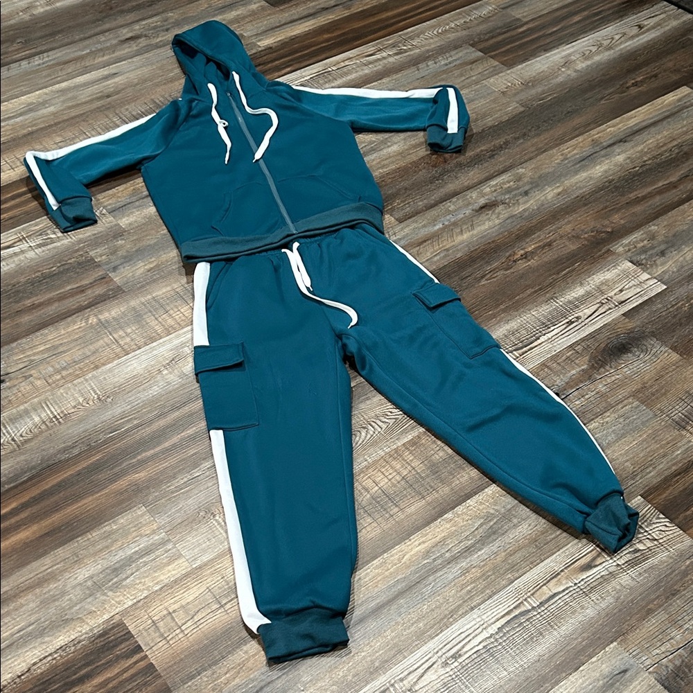 Men's Teal Jogger Set with White Stripes